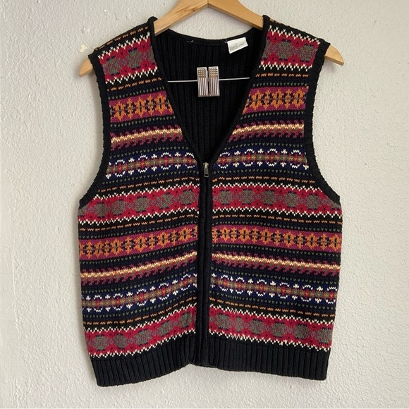 Vintage ERIKA Sweater Vest Fair Isle Striped Size Large - Picture 4 of 9